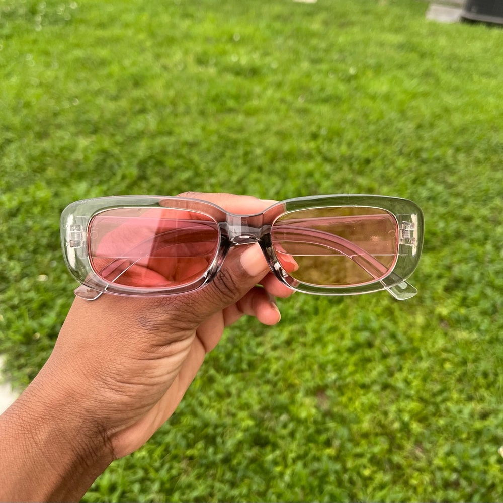 Grey w/ pink lens rectangle sunglasses
